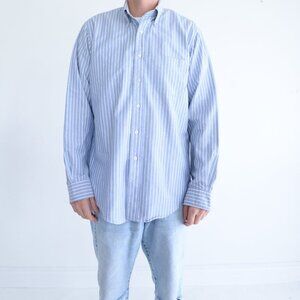 Vintage 90s L.L. Bean Blue & White Stripe Button-Down Chambray Dress Shirt 16-36